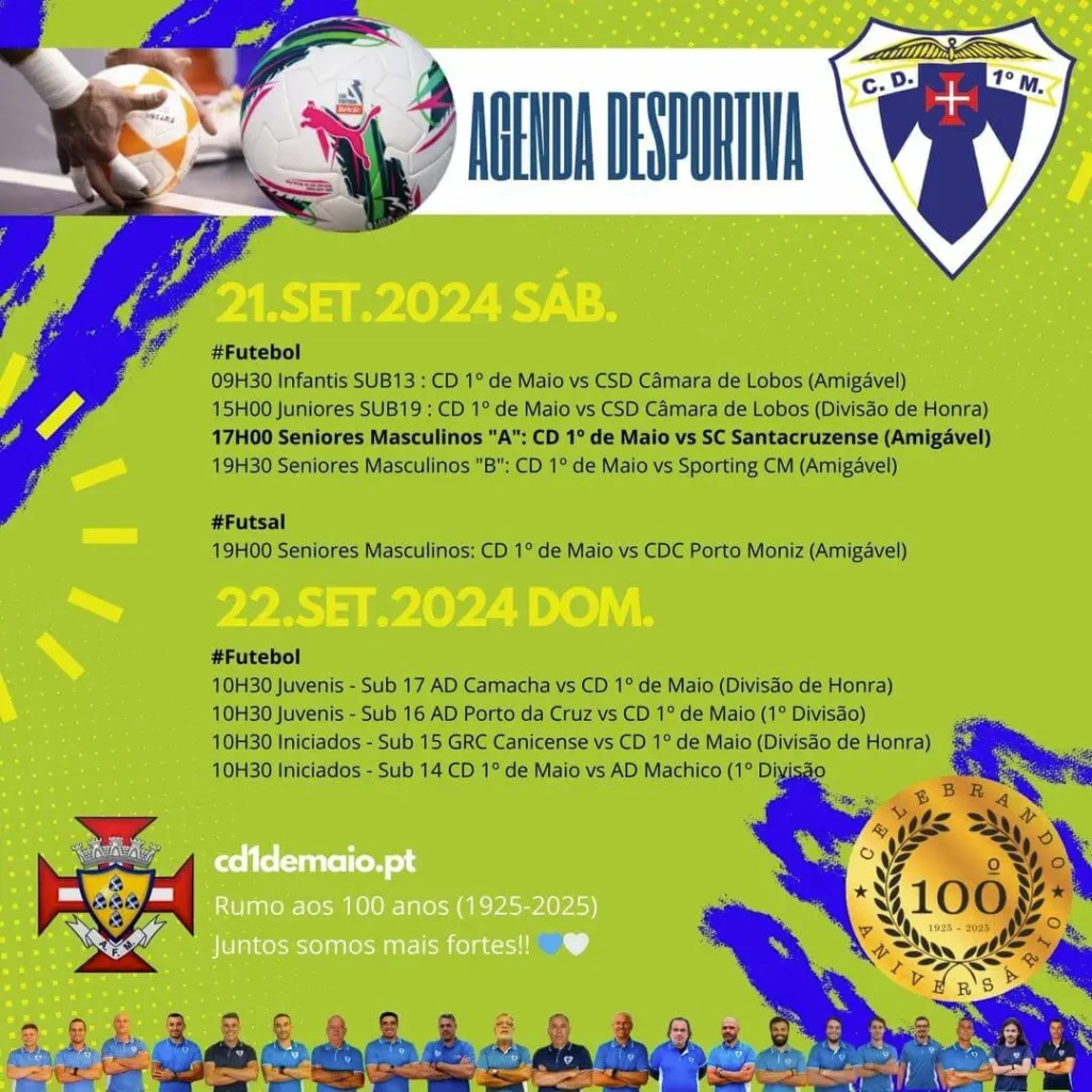 AGENDA DESPORTIVA 1º DE MAIO SÁB. 21 E DOM. 22 SETEMBRO 2024