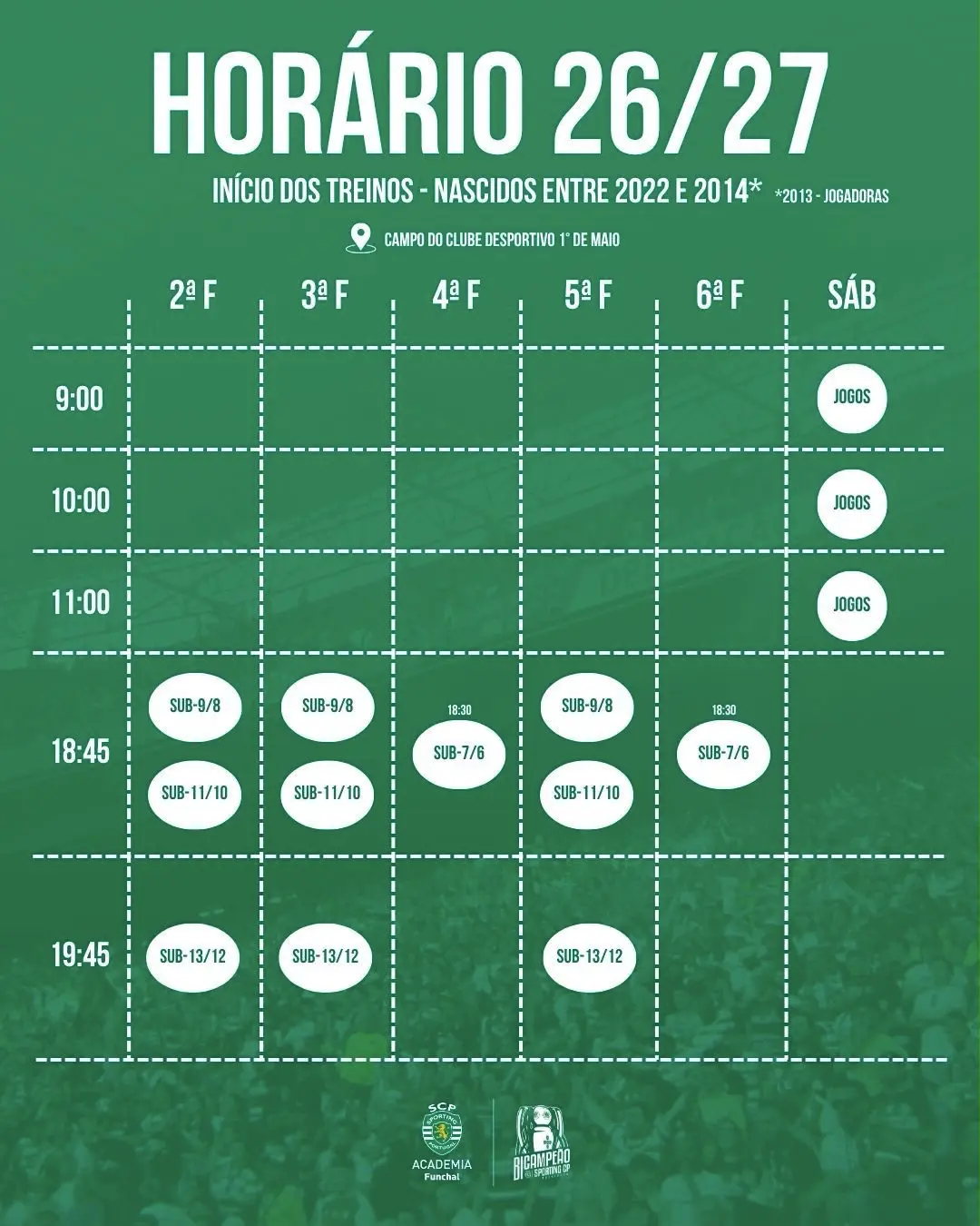 Horário Treinos As Open Weeks da Academia Sporting Funchal | CD 1.º Maio